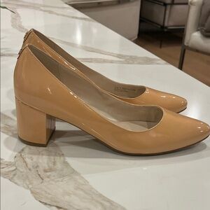 Cole Haan Eliree Nude Tan Block 2.5” Heel Patent Leather Pumps